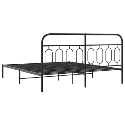 Sturdy Black Metal Bed Frame with Headboard - 193x203cm