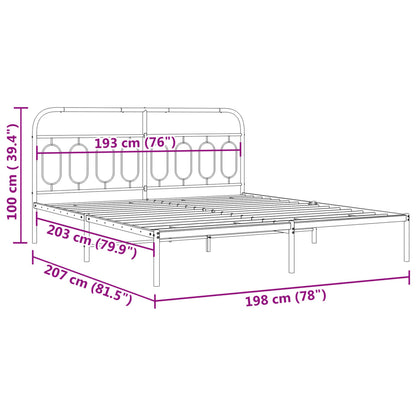 Sturdy Black Metal Bed Frame with Headboard - 193x203cm
