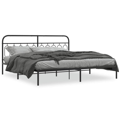 Black Metal Bed Frame with Headboard, 200x200cm - No Mattress Included