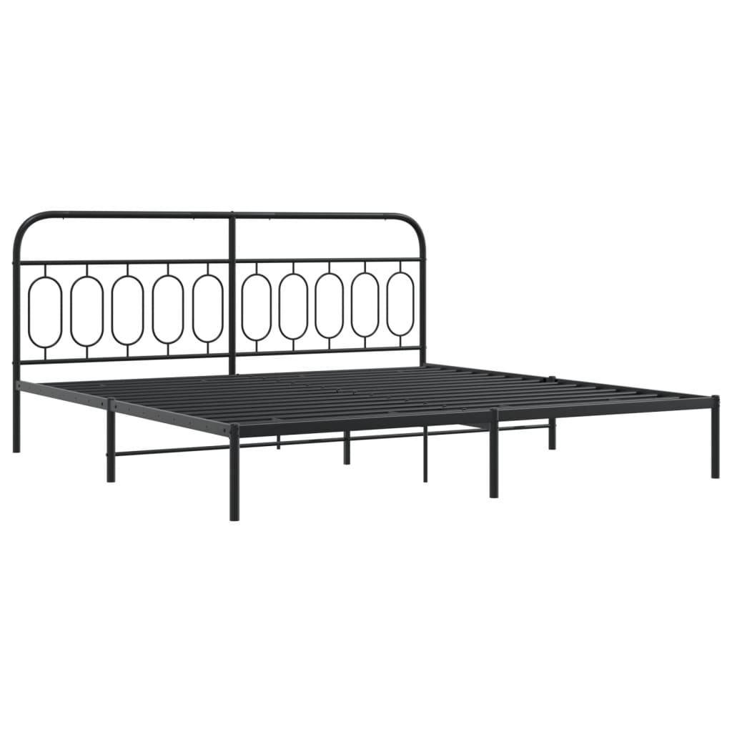 Black Metal Bed Frame with Headboard, 200x200cm - No Mattress Included