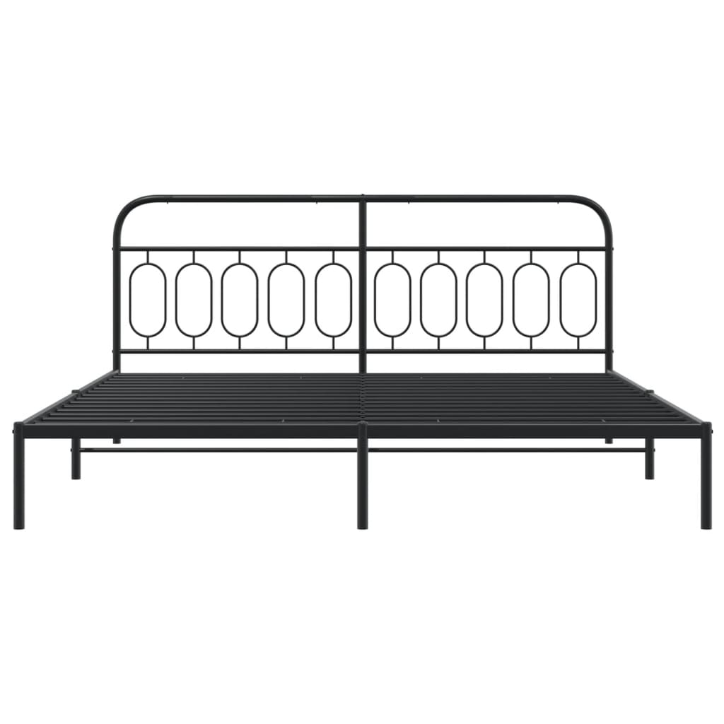 Black Metal Bed Frame with Headboard, 200x200cm - No Mattress Included