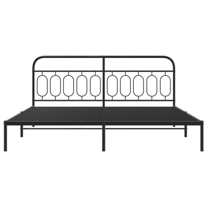 Black Metal Bed Frame with Headboard, 200x200cm - No Mattress Included