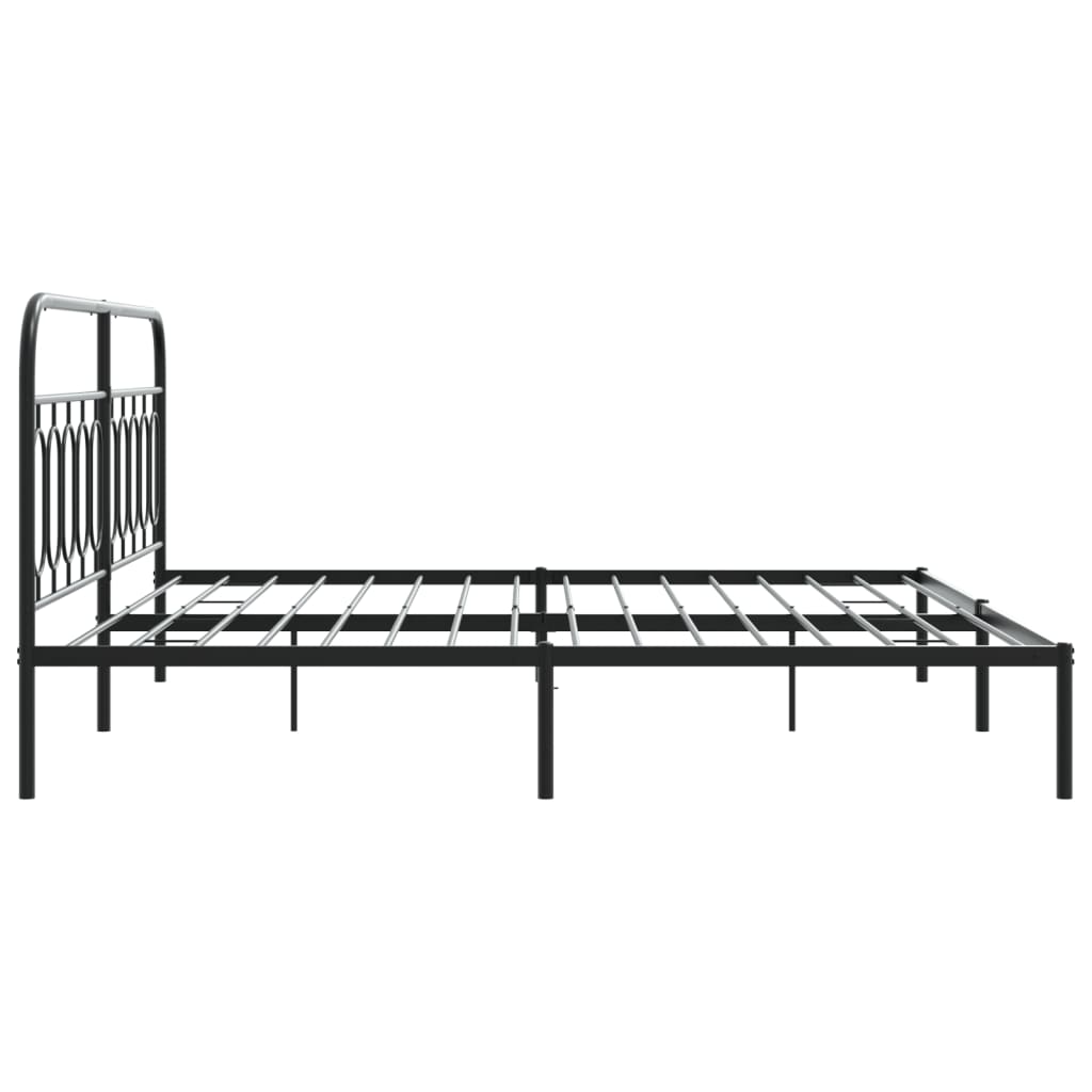 Black Metal Bed Frame with Headboard, 200x200cm - No Mattress Included