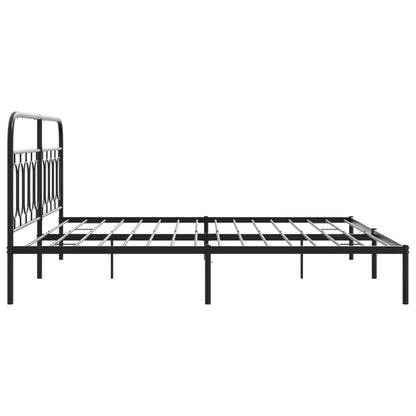 Black Metal Bed Frame with Headboard, 200x200cm - No Mattress Included