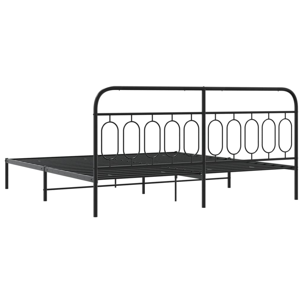 Black Metal Bed Frame with Headboard, 200x200cm - No Mattress Included