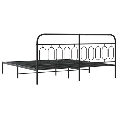 Black Metal Bed Frame with Headboard, 200x200cm - No Mattress Included
