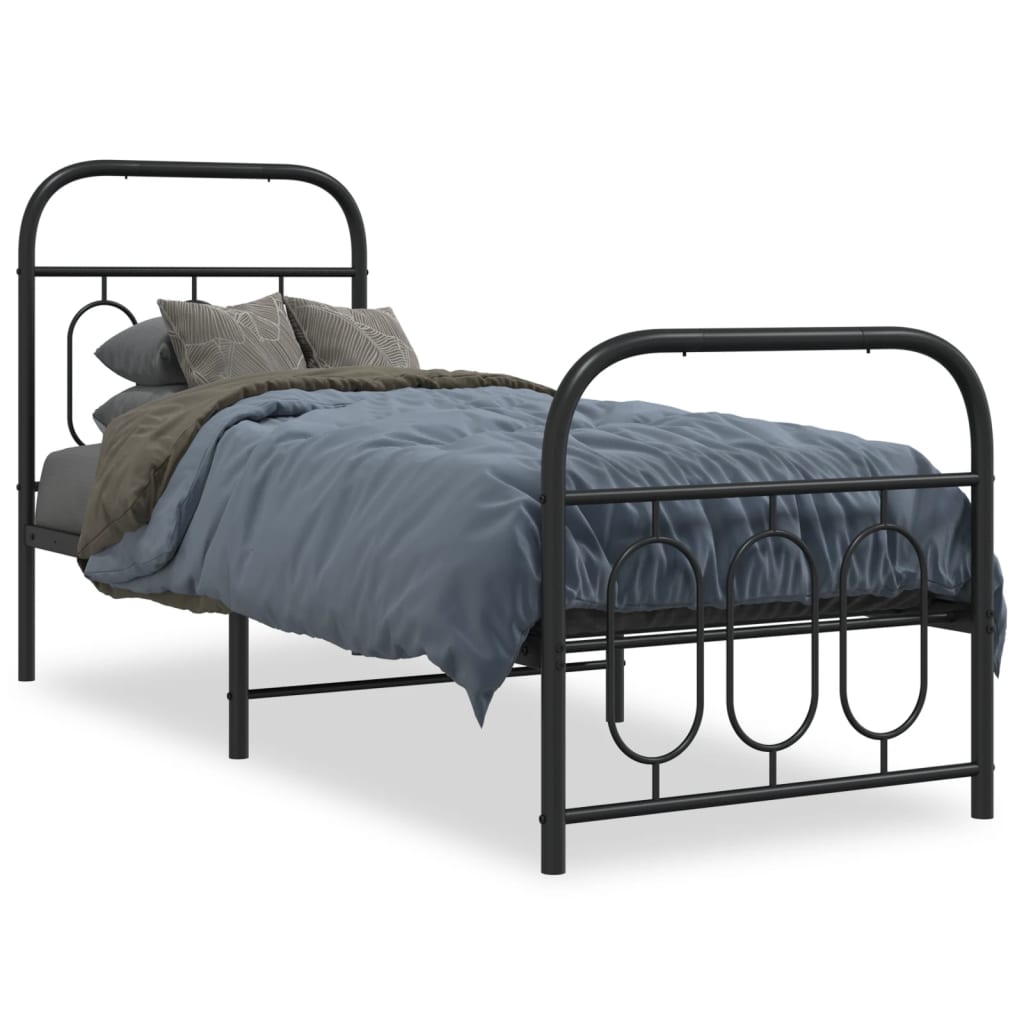 Black Metal Bed Frame with Footboard - 75x190cm (No Mattress)