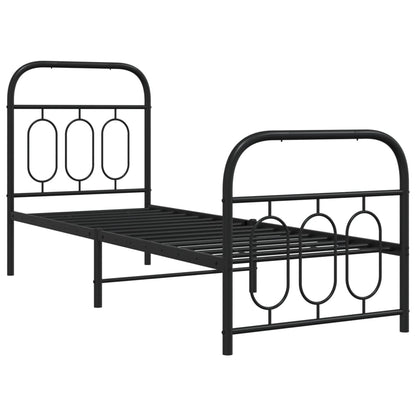 Black Metal Bed Frame with Footboard - 75x190cm (No Mattress)