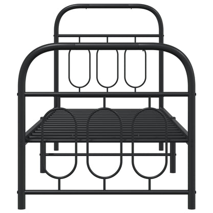 Black Metal Bed Frame with Footboard - 75x190cm (No Mattress)