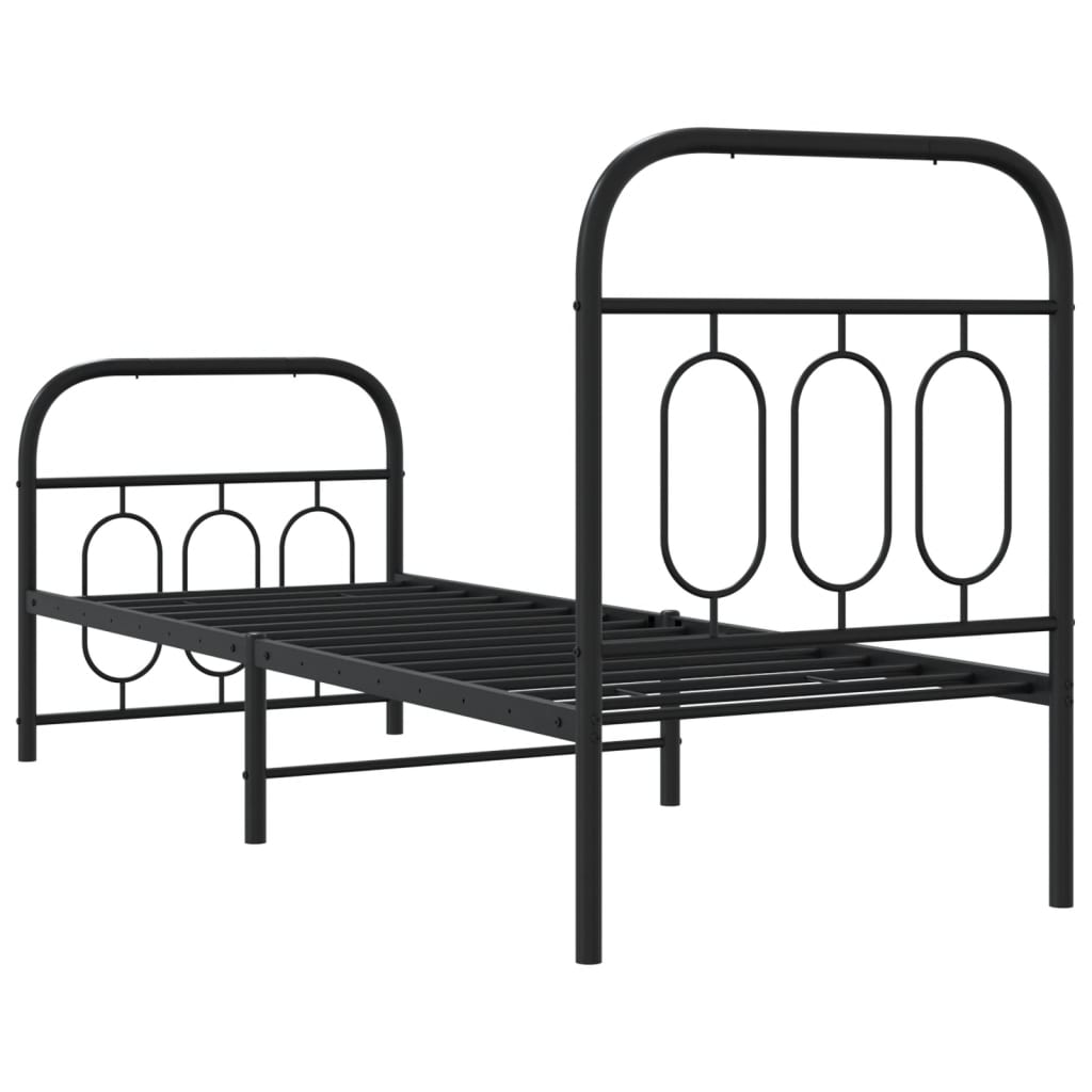 Black Metal Bed Frame with Footboard - 75x190cm (No Mattress)