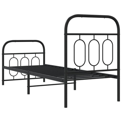 Black Metal Bed Frame with Footboard - 75x190cm (No Mattress)