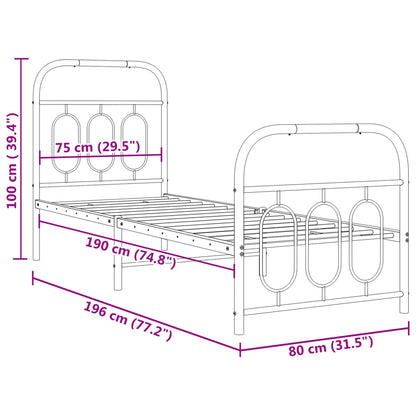 Black Metal Bed Frame with Footboard - 75x190cm (No Mattress)