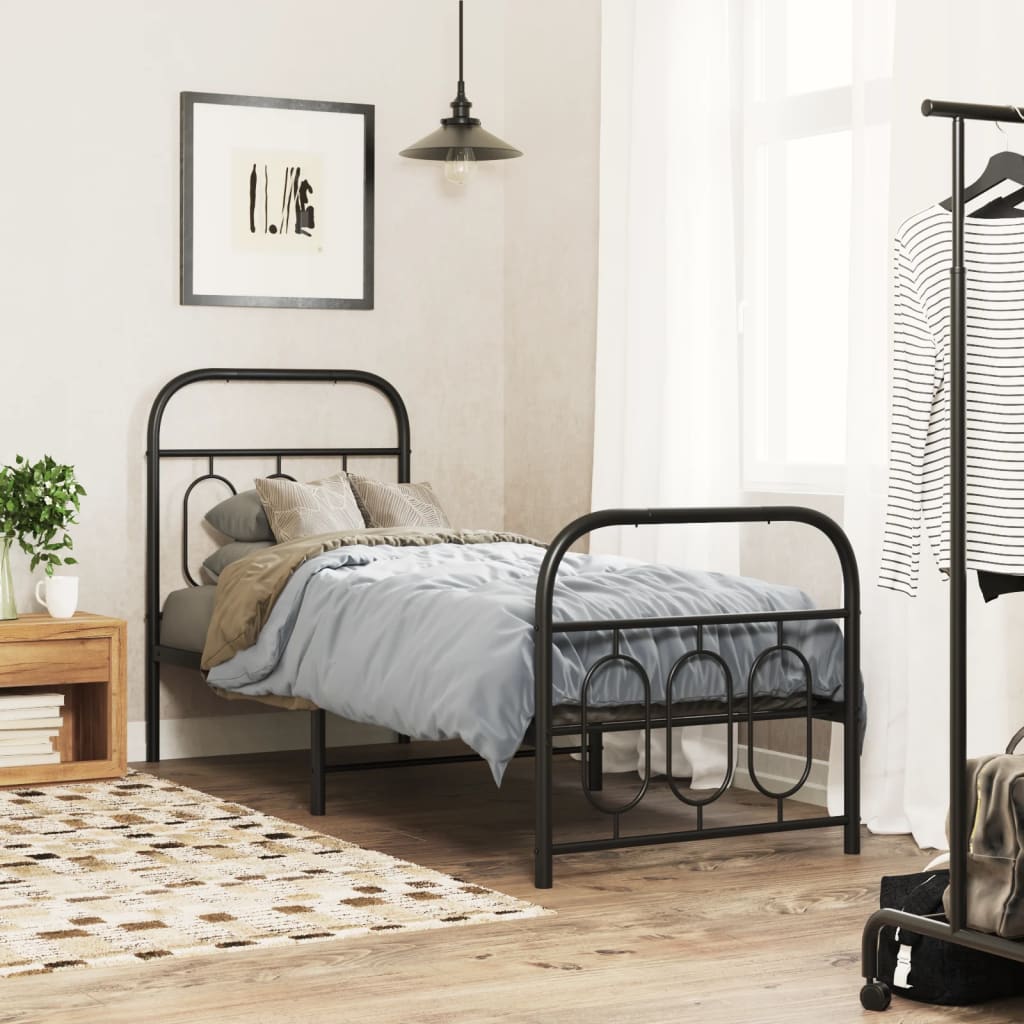 Black Metal Bed Frame with Footboard - 75x190cm (No Mattress)