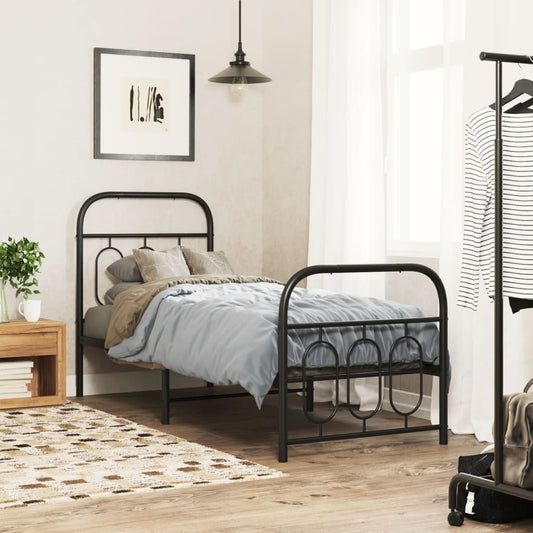 Black Metal Bed Frame with Footboard - 75x190cm (No Mattress)