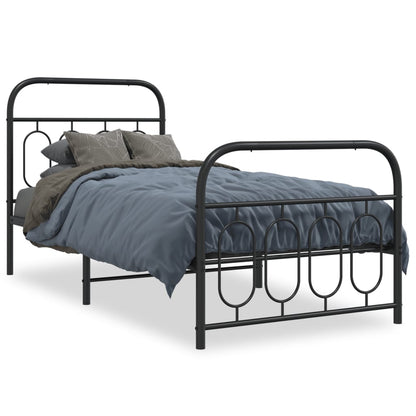 Sleek Black Metal Bed Frame with Footboard 80x200cm - No Mattress