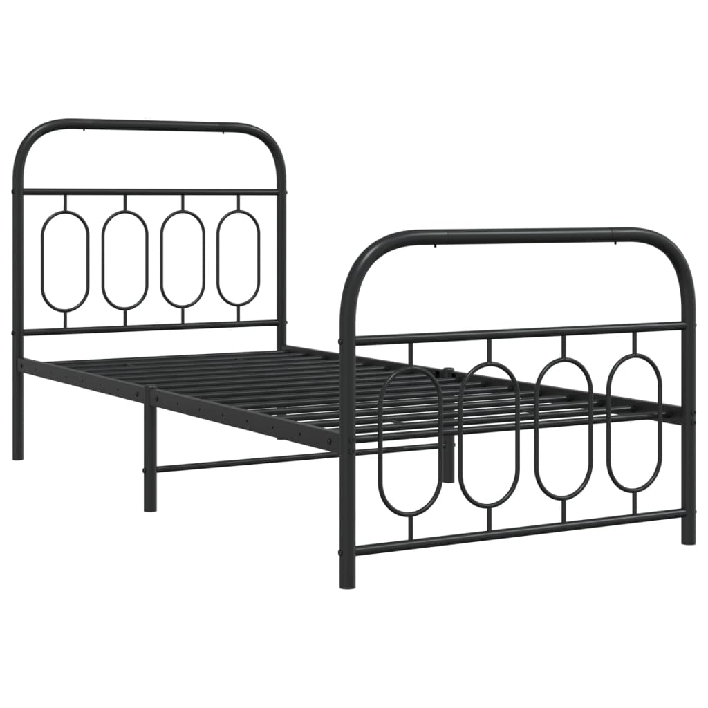 Sleek Black Metal Bed Frame with Footboard 80x200cm - No Mattress