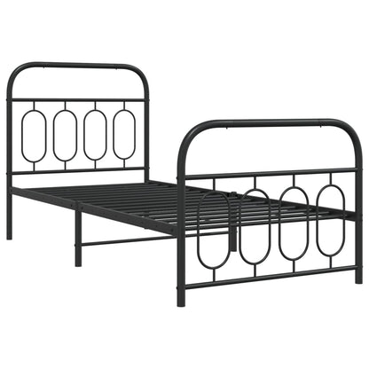 Sleek Black Metal Bed Frame with Footboard 80x200cm - No Mattress