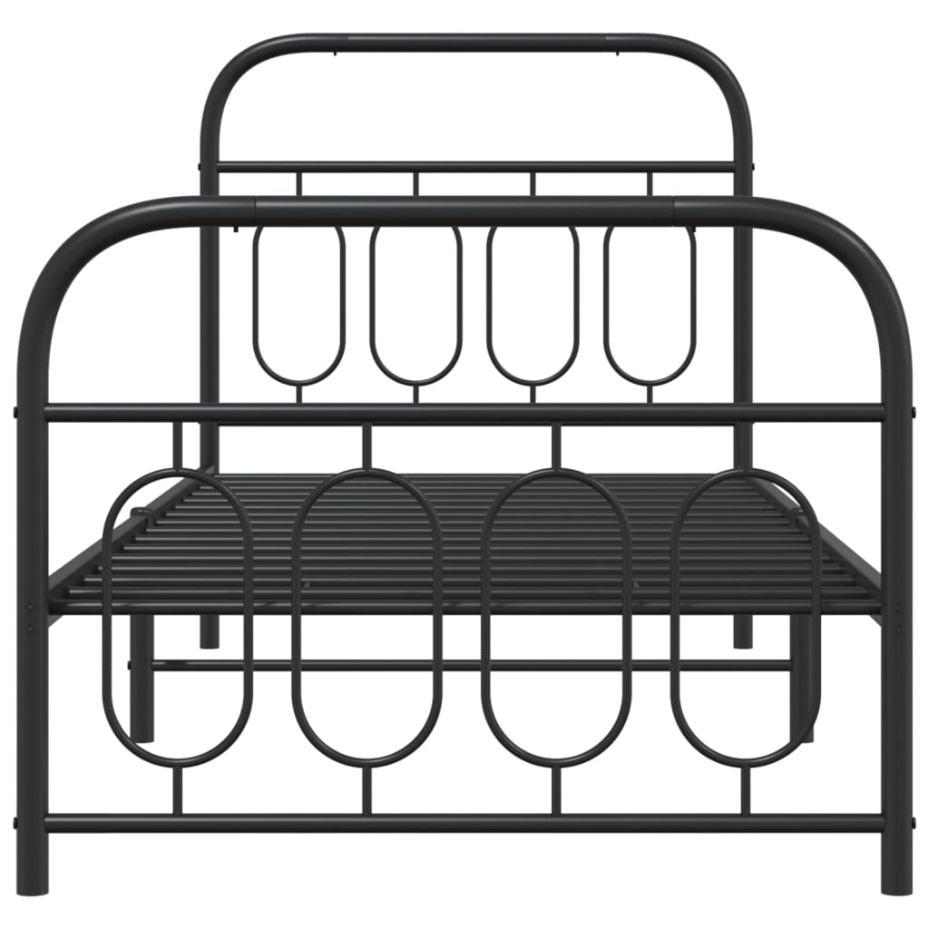Sleek Black Metal Bed Frame with Footboard 80x200cm - No Mattress