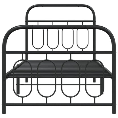 Sleek Black Metal Bed Frame with Footboard 80x200cm - No Mattress