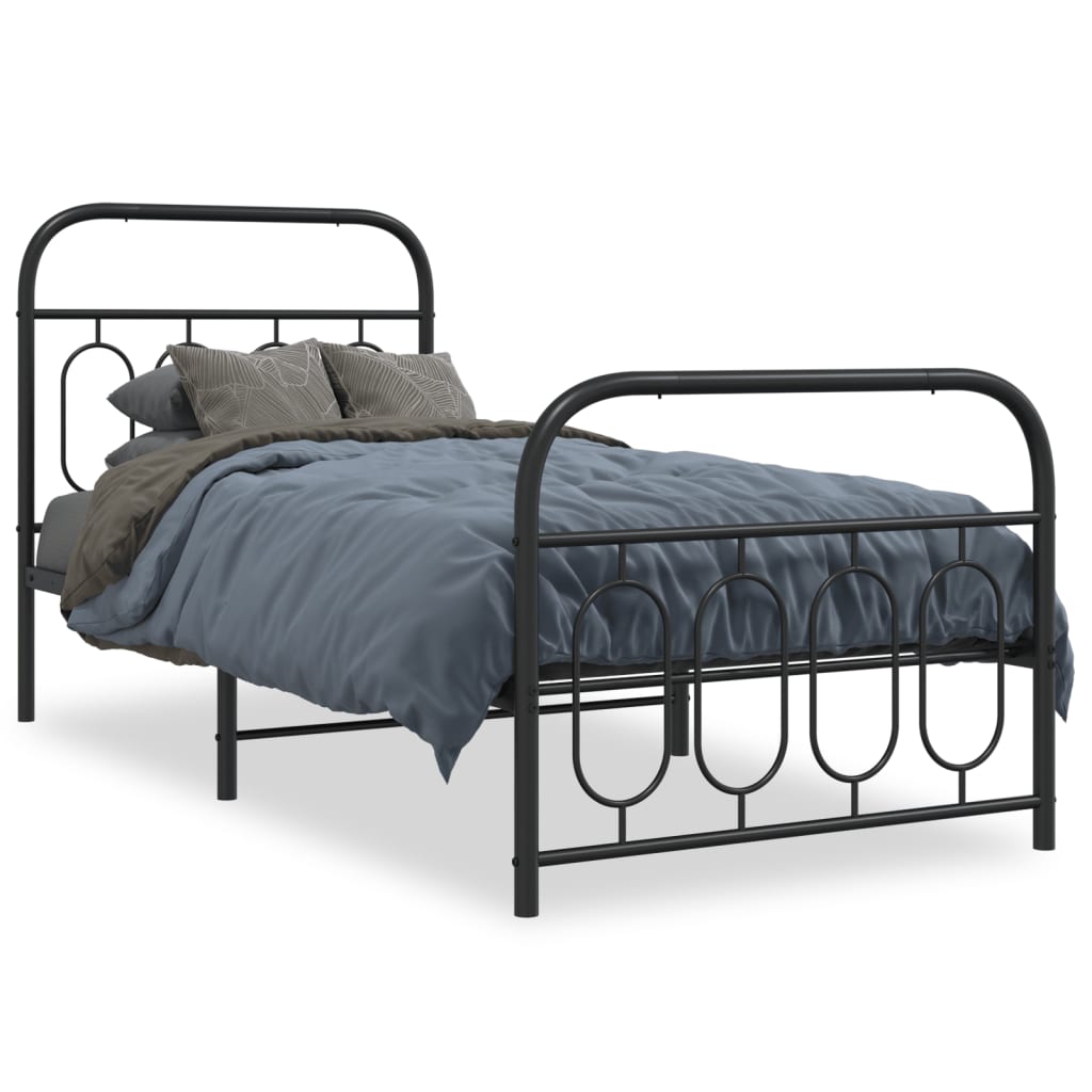 Sleek Black Metal Bed Frame with Footboard, 90x190cm - No Mattress
