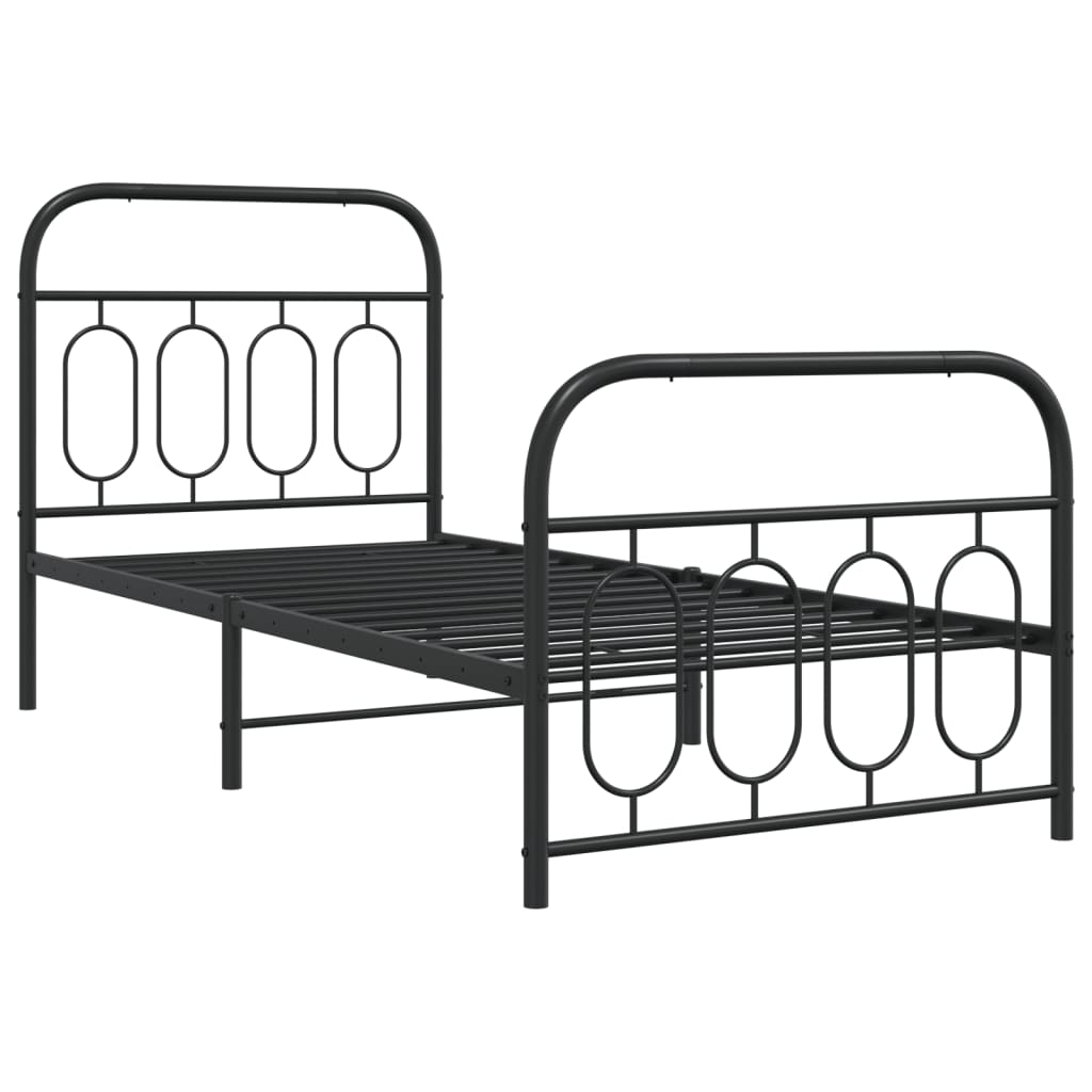 Sleek Black Metal Bed Frame with Footboard, 90x190cm - No Mattress