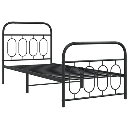 Sleek Black Metal Bed Frame with Footboard, 90x190cm - No Mattress