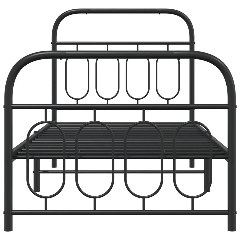 Sleek Black Metal Bed Frame with Footboard, 90x190cm - No Mattress