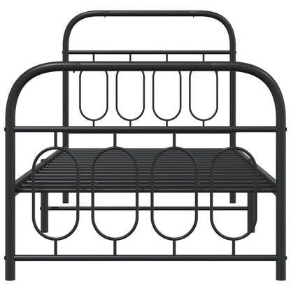 Sleek Black Metal Bed Frame with Footboard, 90x190cm - No Mattress