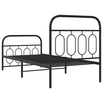 Sleek Black Metal Bed Frame with Footboard, 90x190cm - No Mattress