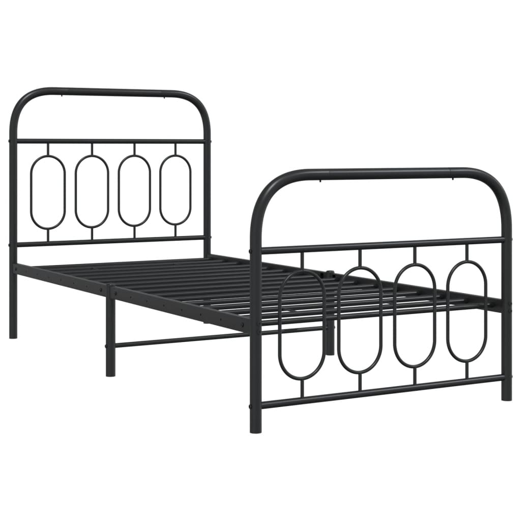 Black Metal Bed Frame with Footboard - 90x200cm, No Mattress