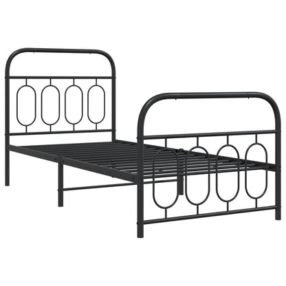Black Metal Bed Frame with Footboard - 90x200cm, No Mattress
