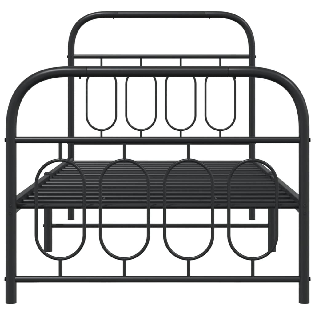 Black Metal Bed Frame with Footboard - 90x200cm, No Mattress