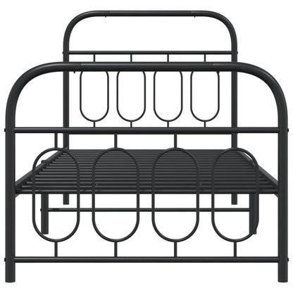 Black Metal Bed Frame with Footboard - 90x200cm, No Mattress