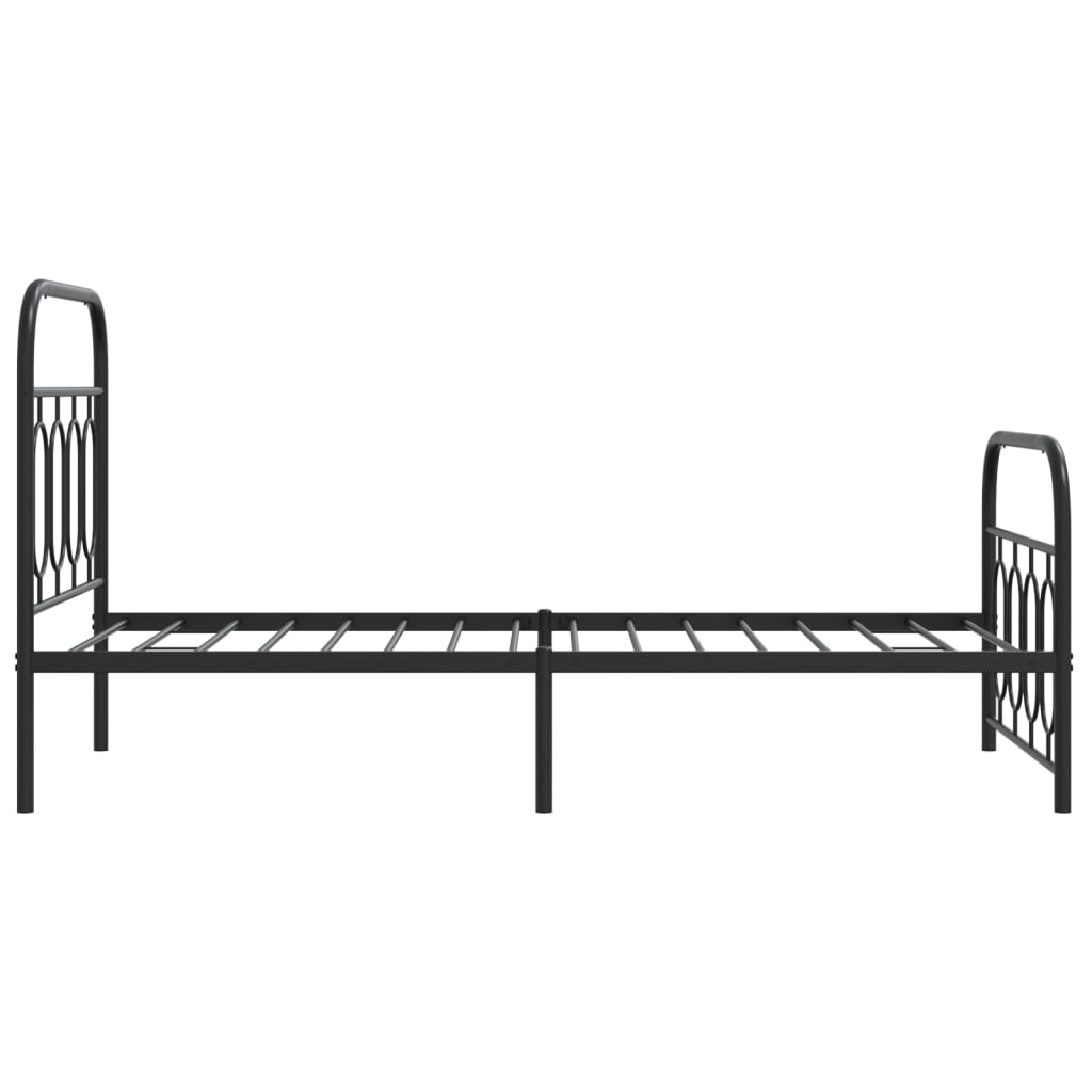 Black Metal Bed Frame with Footboard - 90x200cm, No Mattress