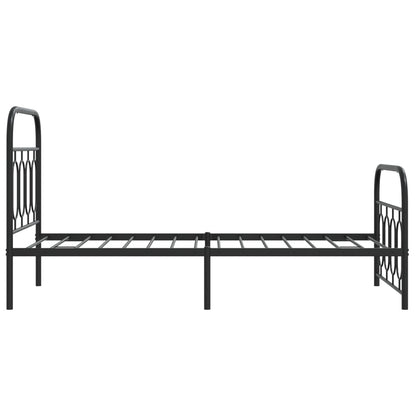 Black Metal Bed Frame with Footboard - 90x200cm, No Mattress