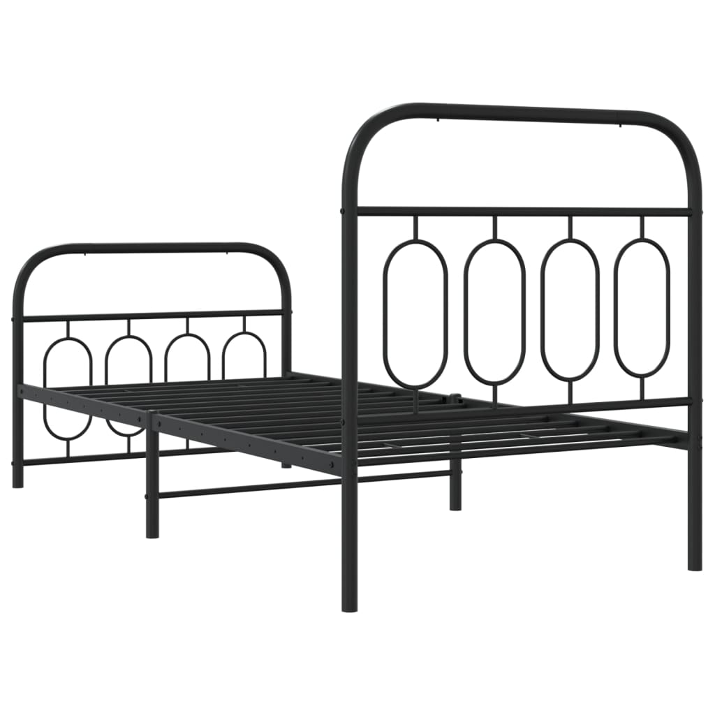 Black Metal Bed Frame with Footboard - 90x200cm, No Mattress