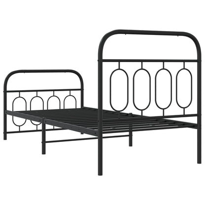 Black Metal Bed Frame with Footboard - 90x200cm, No Mattress