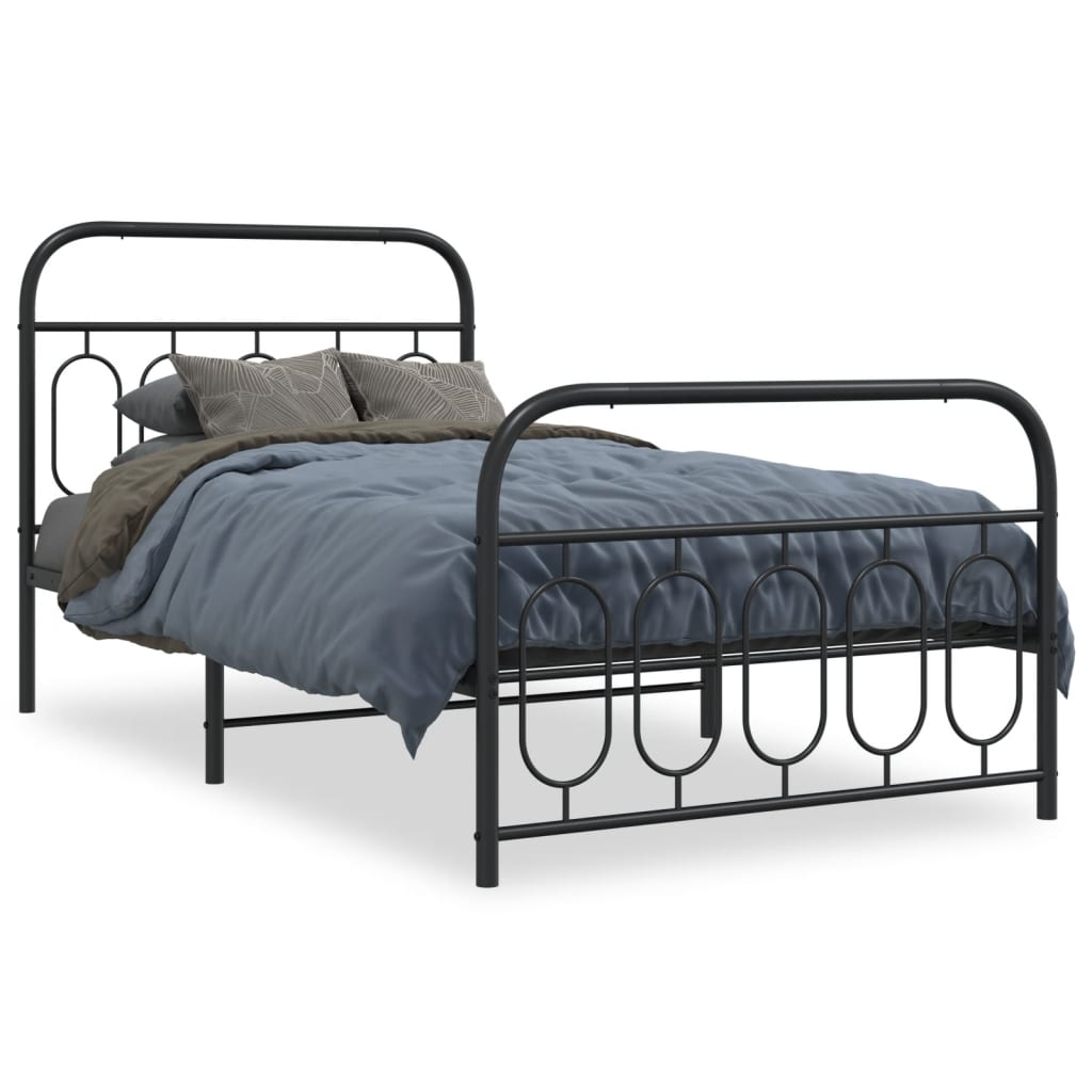 Black Metal Bed Frame with Footboard, 107x203cm, No Mattress Included