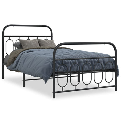 Black Metal Bed Frame with Footboard, 107x203cm, No Mattress Included