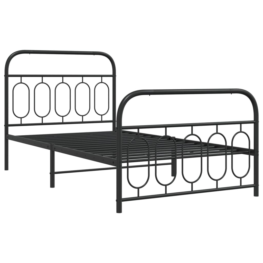 Black Metal Bed Frame with Footboard, 107x203cm, No Mattress Included