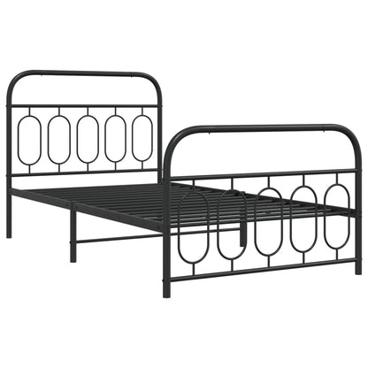 Black Metal Bed Frame with Footboard, 107x203cm, No Mattress Included