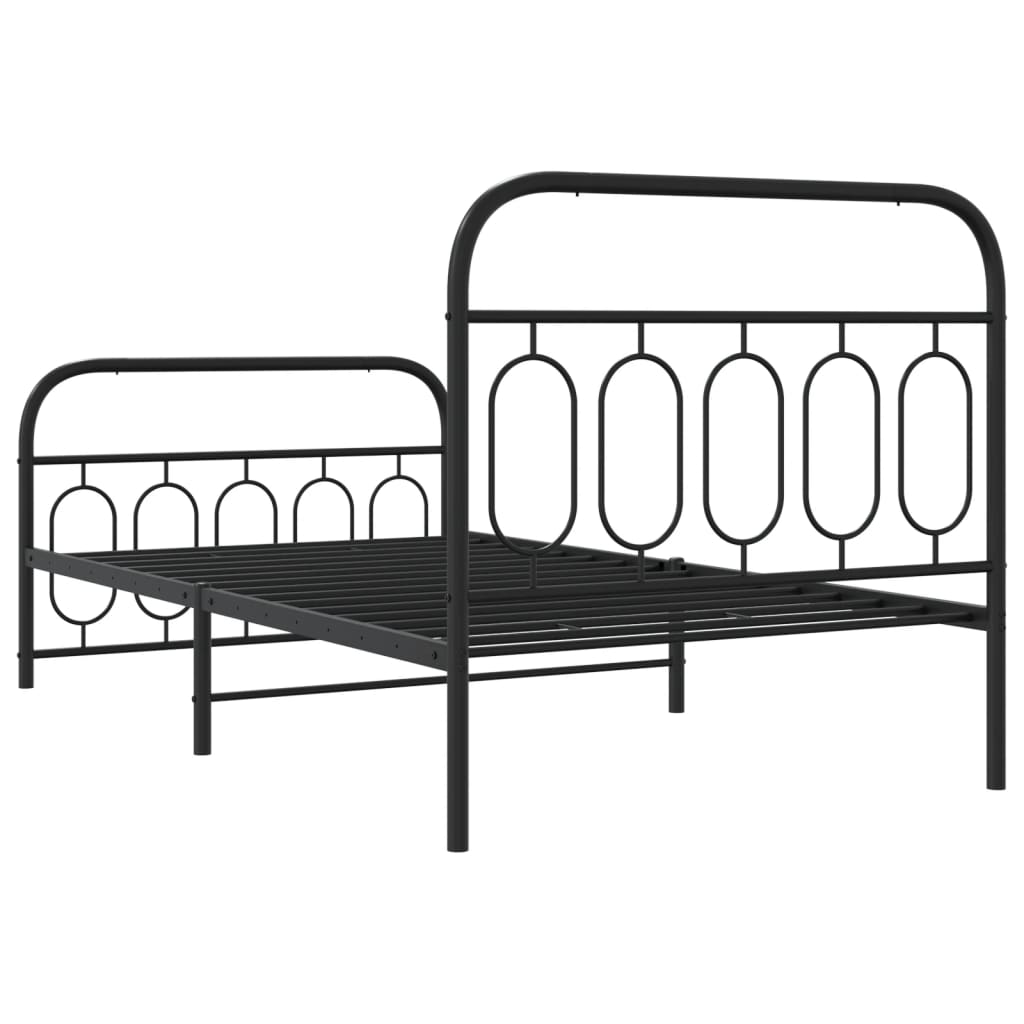 Black Metal Bed Frame with Footboard, 107x203cm, No Mattress Included