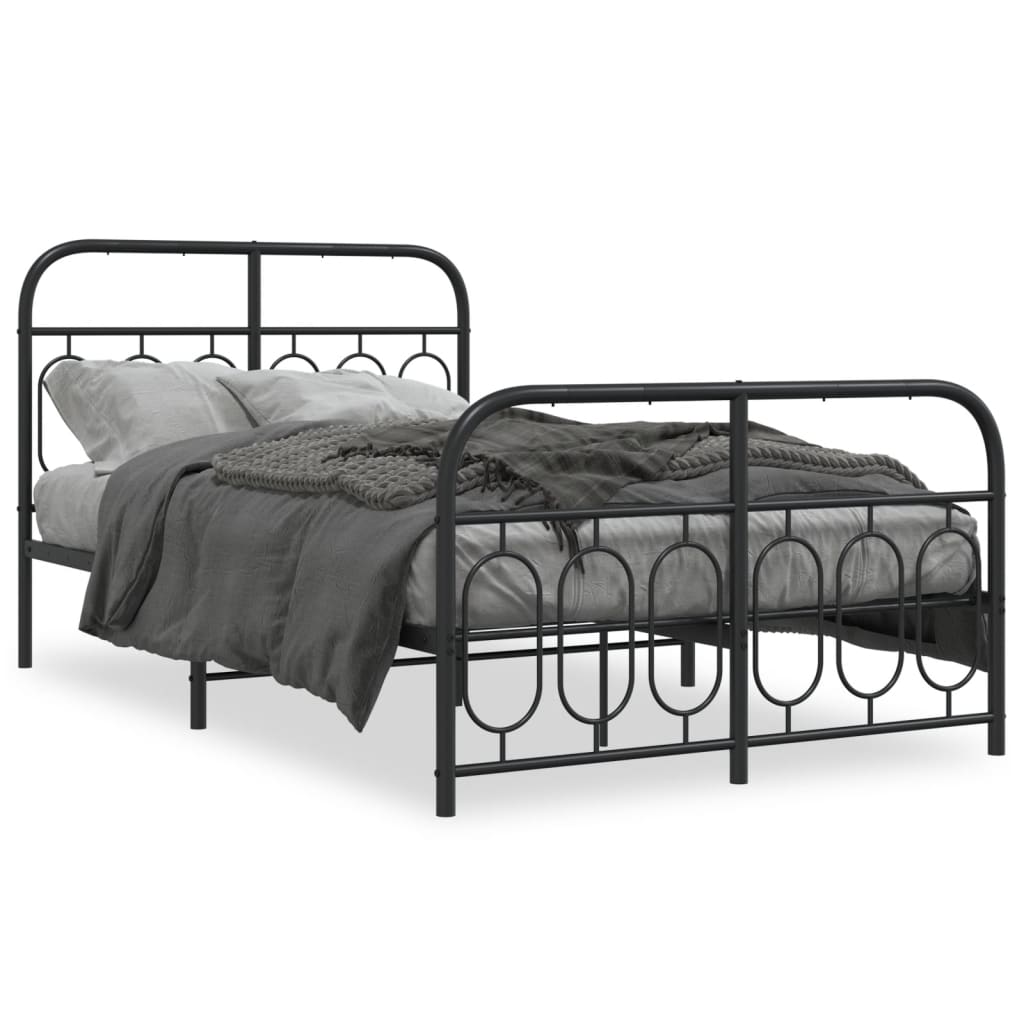 Sleek Black Metal Bed Frame with Footboard 120x190cm
