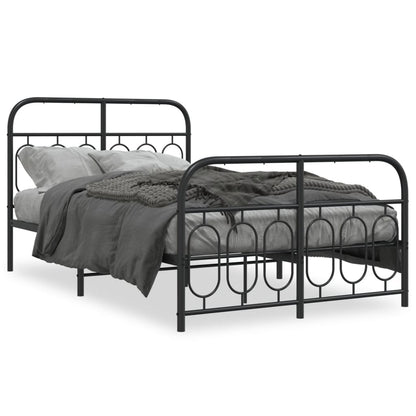 Sleek Black Metal Bed Frame with Footboard 120x190cm