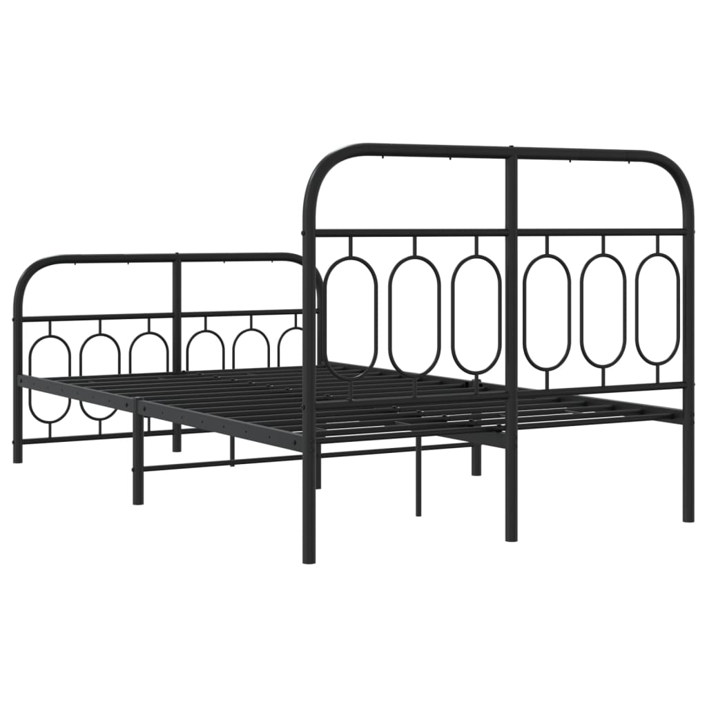 Sleek Black Metal Bed Frame with Footboard 120x190cm