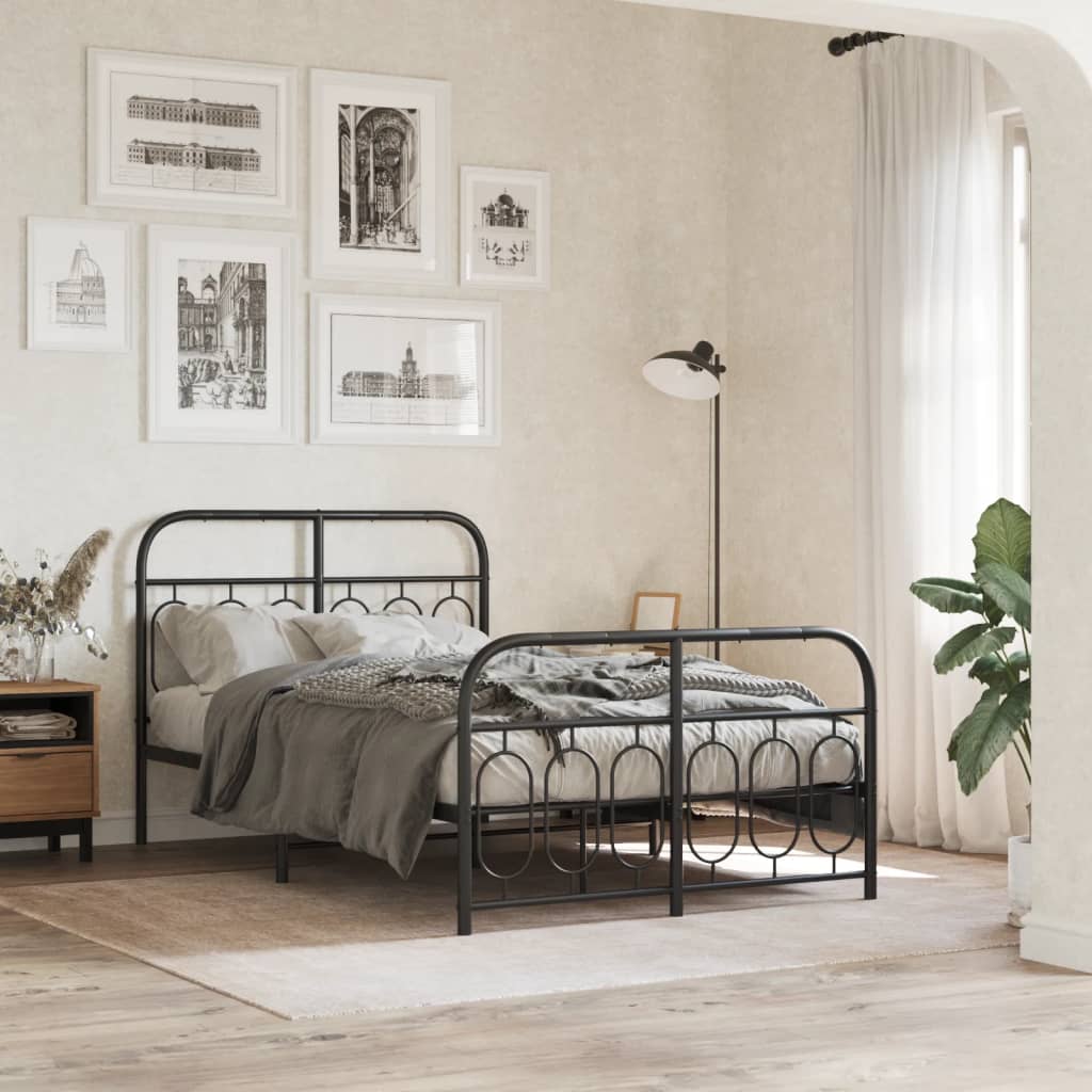 Sleek Black Metal Bed Frame with Footboard 120x190cm
