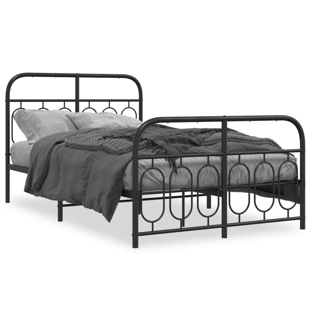 Black Metal Bed Frame with Footboard, 120x200cm - No Mattress Included