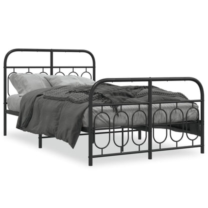 Black Metal Bed Frame with Footboard, 120x200cm - No Mattress Included