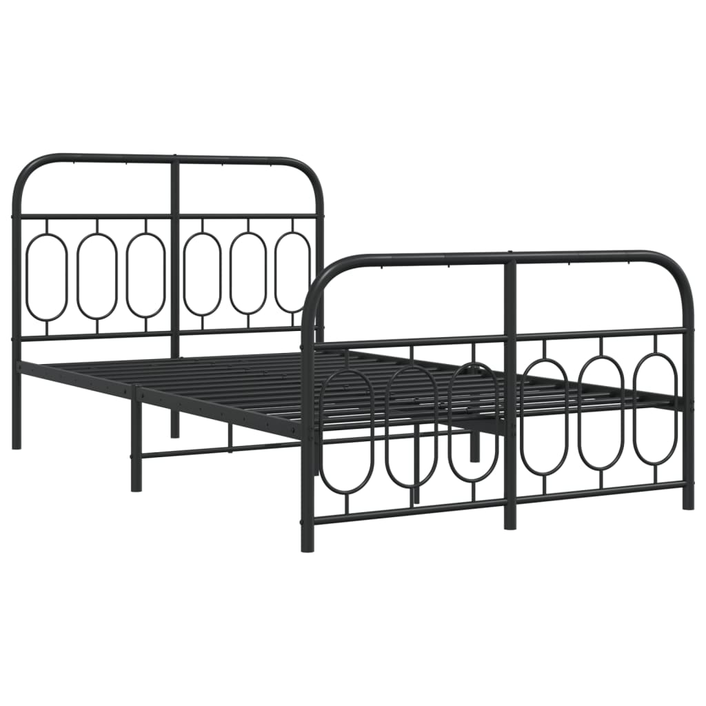 Black Metal Bed Frame with Footboard, 120x200cm - No Mattress Included
