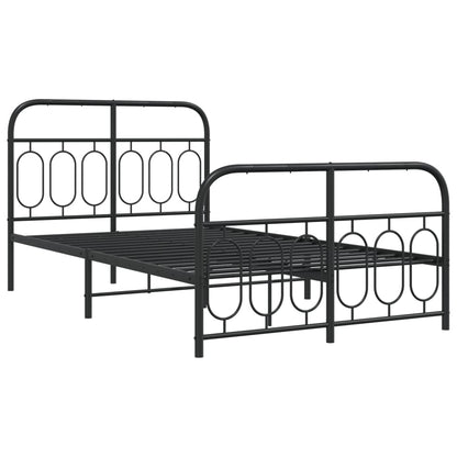 Black Metal Bed Frame with Footboard, 120x200cm - No Mattress Included